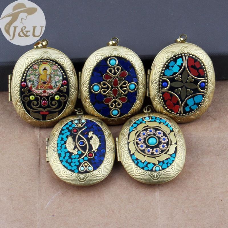 Mặt Dây Chuyền Đồng Thau Hình Bầu Dục Khảm Thủ Công, Phong Cách Dân Tộc Nepal - Phụ Kiện Vòng Cổ Việ