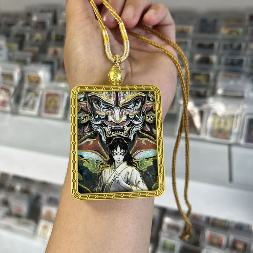 Mặt Dây Chuyền Erlang Shen Yang Han Thêu Tay Phong Cách Thangka Truyền Thống, Hợp Thời Trang