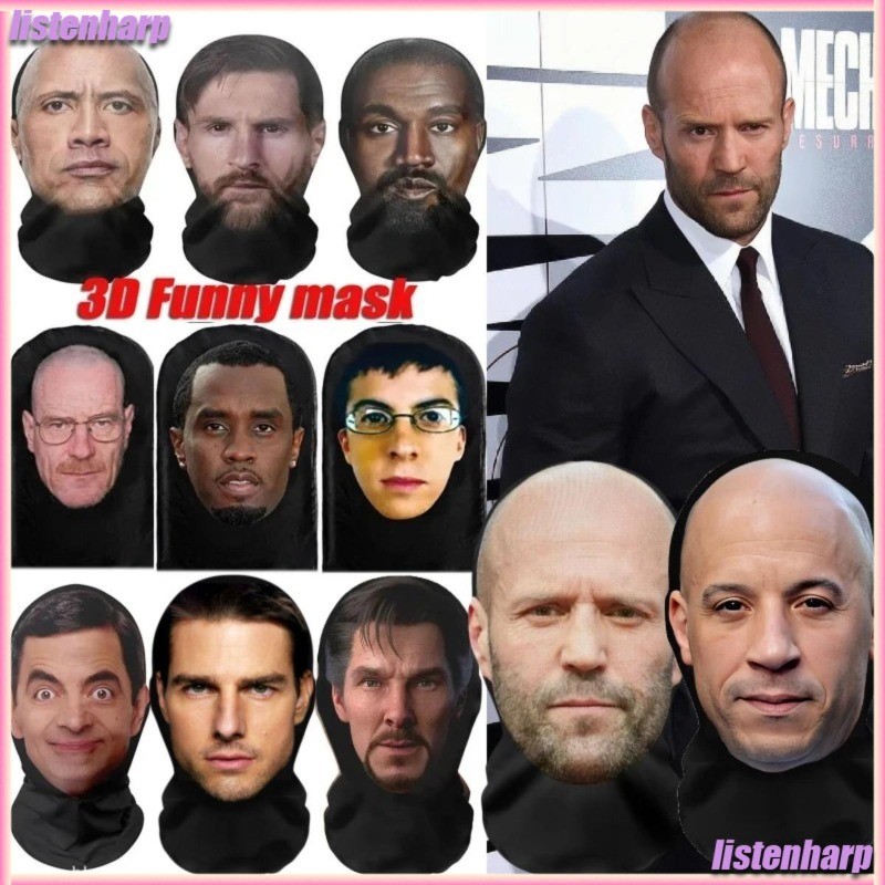 Mặt nạ 3D thực tế Full Face Nam Nữ Ice Silk Kem chống nắng Jason Statham Vin Diesel Balaclava Hallow
