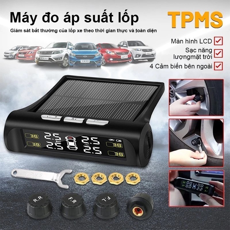 Cảm biến áp suất lốp ô tô TPMS màn hình led màu van ngoài - Bản cao cấp lõi đầu cảm biến bằng đồng-Dễ dàng cài đặt