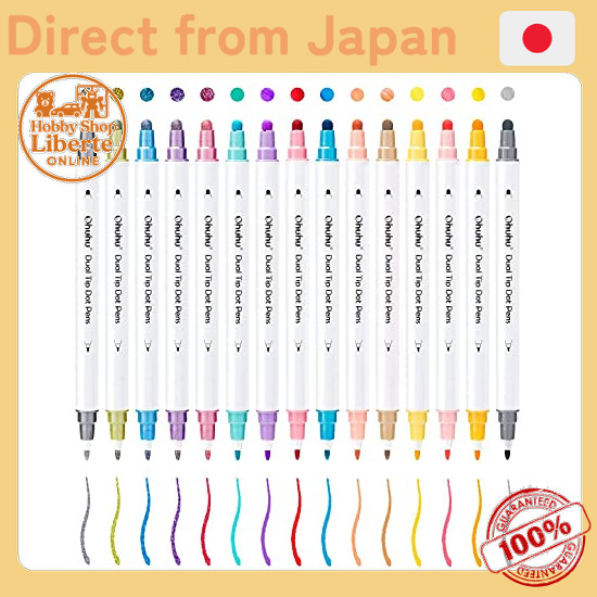 [Direct Japan] Ohuhu Dot Pen 15 Colors Set 0.5mm Push Dot Markers Metallic and Basic Colors Dot Colo