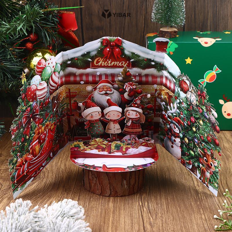 YIBAR 1 Thẻ Giáng Sinh 3D Với Ngôi Nhà Mùa Đông Tuyết Và Ông Già Noel Thiết Kế Phong Bì Bao Gồm Lời 