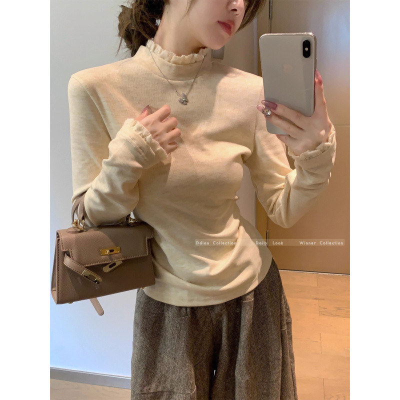 Áo giữ baby tee thun dài tay  ôm body ren cổ cao, phù hợp thời trang thu đông | BigBuy360 - bigbuy360.vn