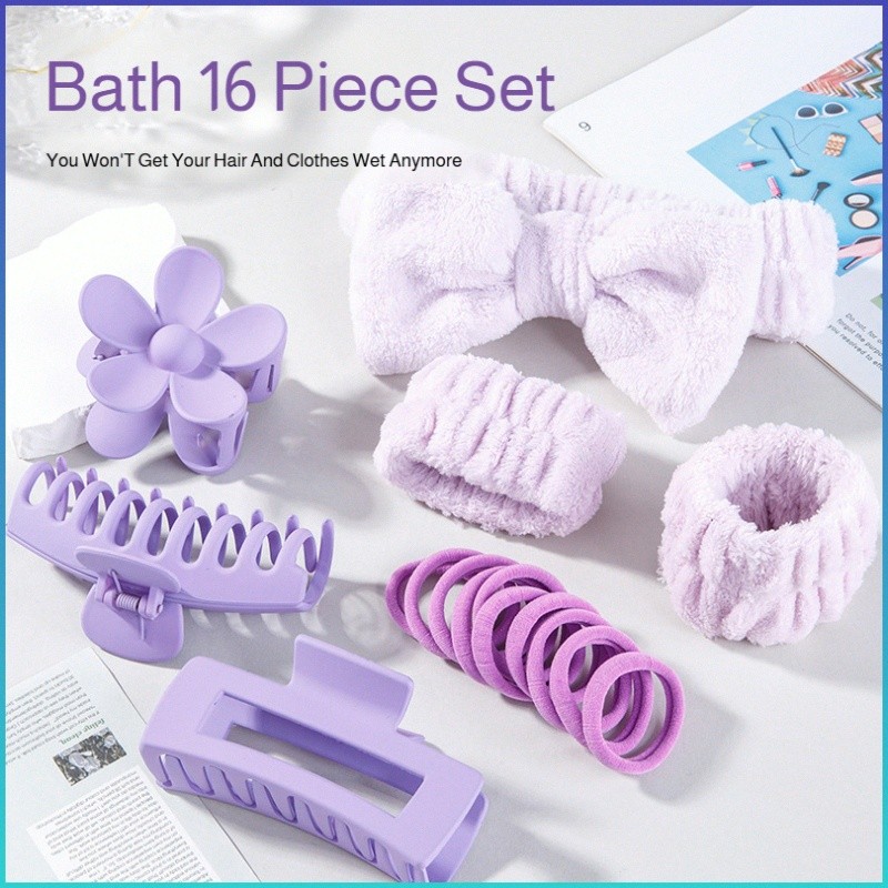 Bộ 16 Dây Buộc Tóc Nơ Rửa Tóc Mềm Dây Buộc Tóc Lớn Kẹp Thu Đông Mũ Bộ