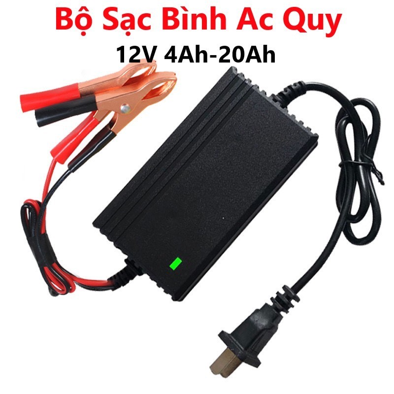 Bộ sạc bình ắc quy tự động ngắt 12V 4Ah-20Ah sạc ắc quy xe điện, xe máy, xe ô tô, tự ngắt khi bình đ