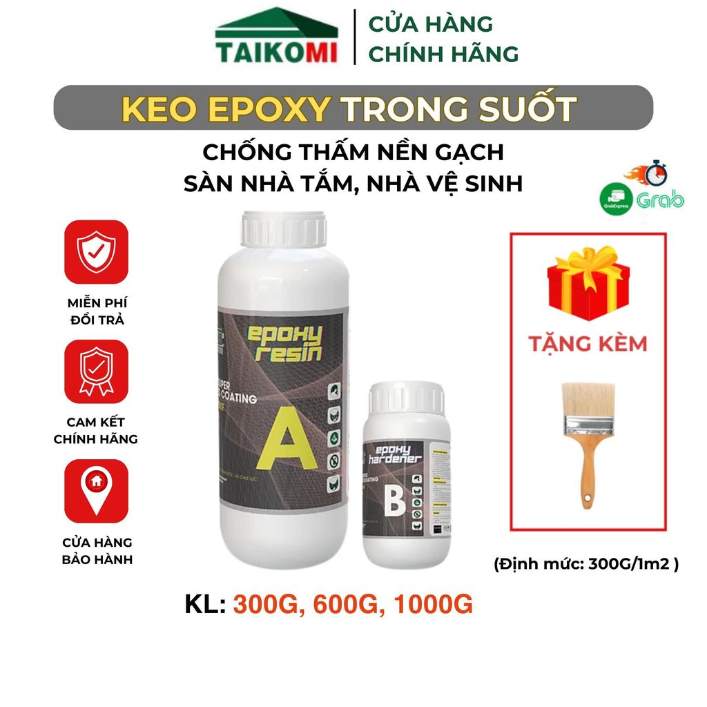 Keo EPOXY trong suốt (AB) chống thấm Nền Gạch sàn nhà tắm, nhà vệ sinh - TẶNG kèm Chổi