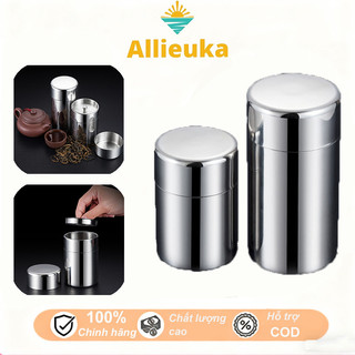Allieuka-Hôp inox đựng bột matcha nắp 2 lớp,Hộp đựng trà cầm tay Mini,Chống nước và chống ẩm