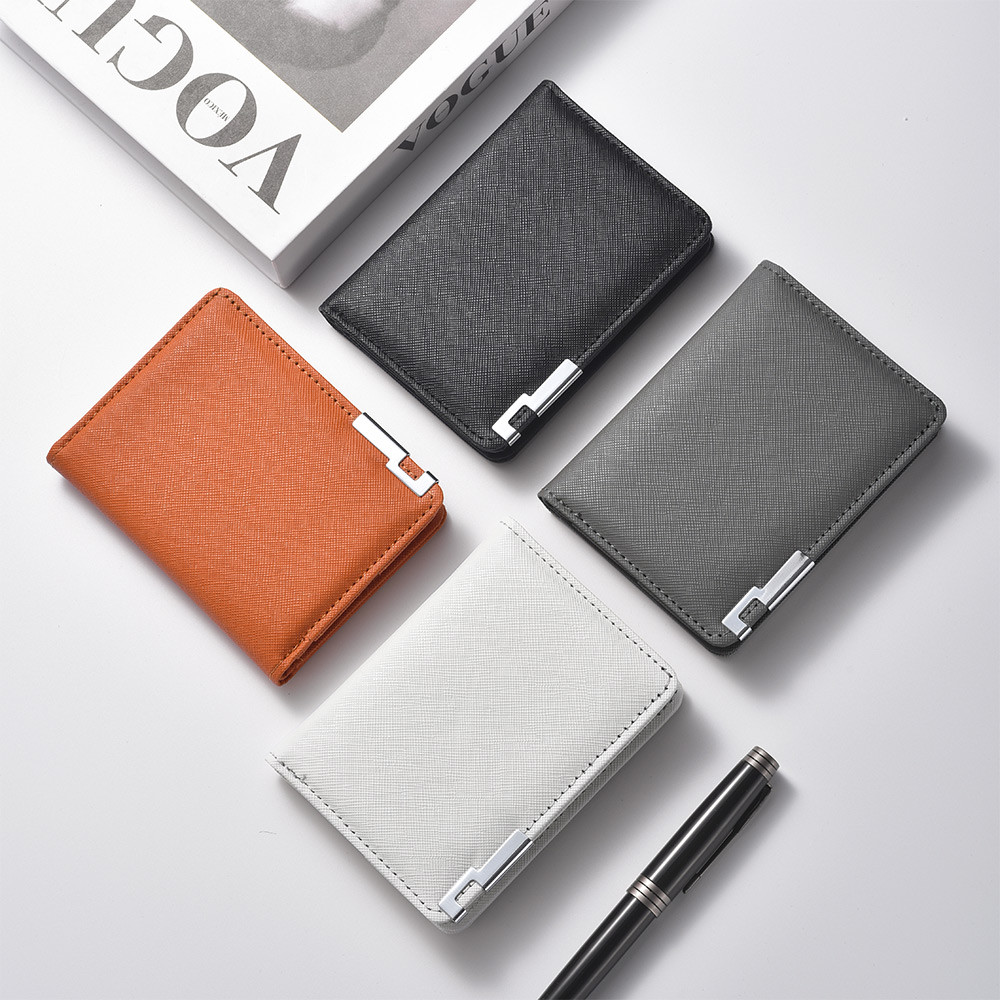 Da PU Mini Nam Đơn Giản Phong Cách Ngắn Ví Đa Thẻ Có Thể Gập Lại Ví Đựng Tiền Mặt