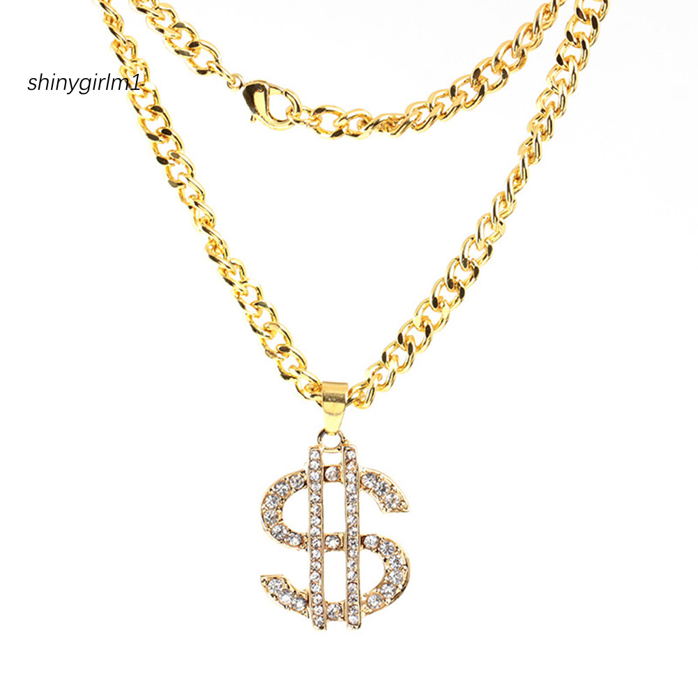 [SH] Kim cương giả Đô la Mỹ Mặt dây chuyền phong cách tiền bạc Vòng cổ chuỗi dài Trang sức Hip Hop