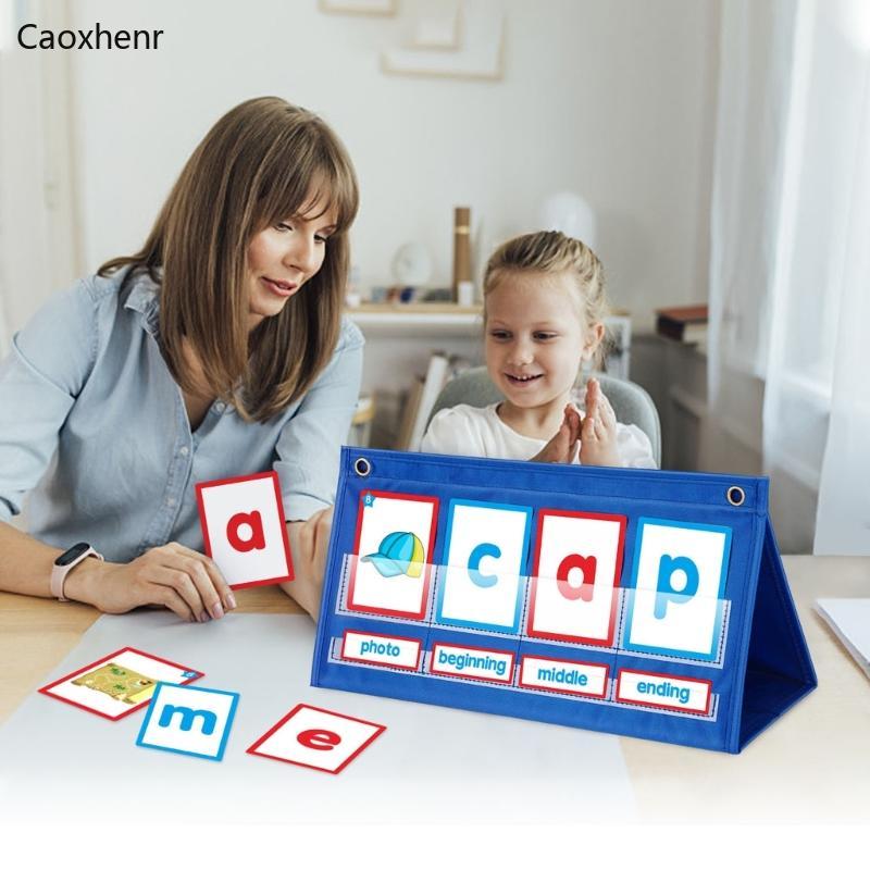 Caoxhnr Word Building Desktop Pocket Chart Bộ thẻ lều CVC Words Phonics Games Chart