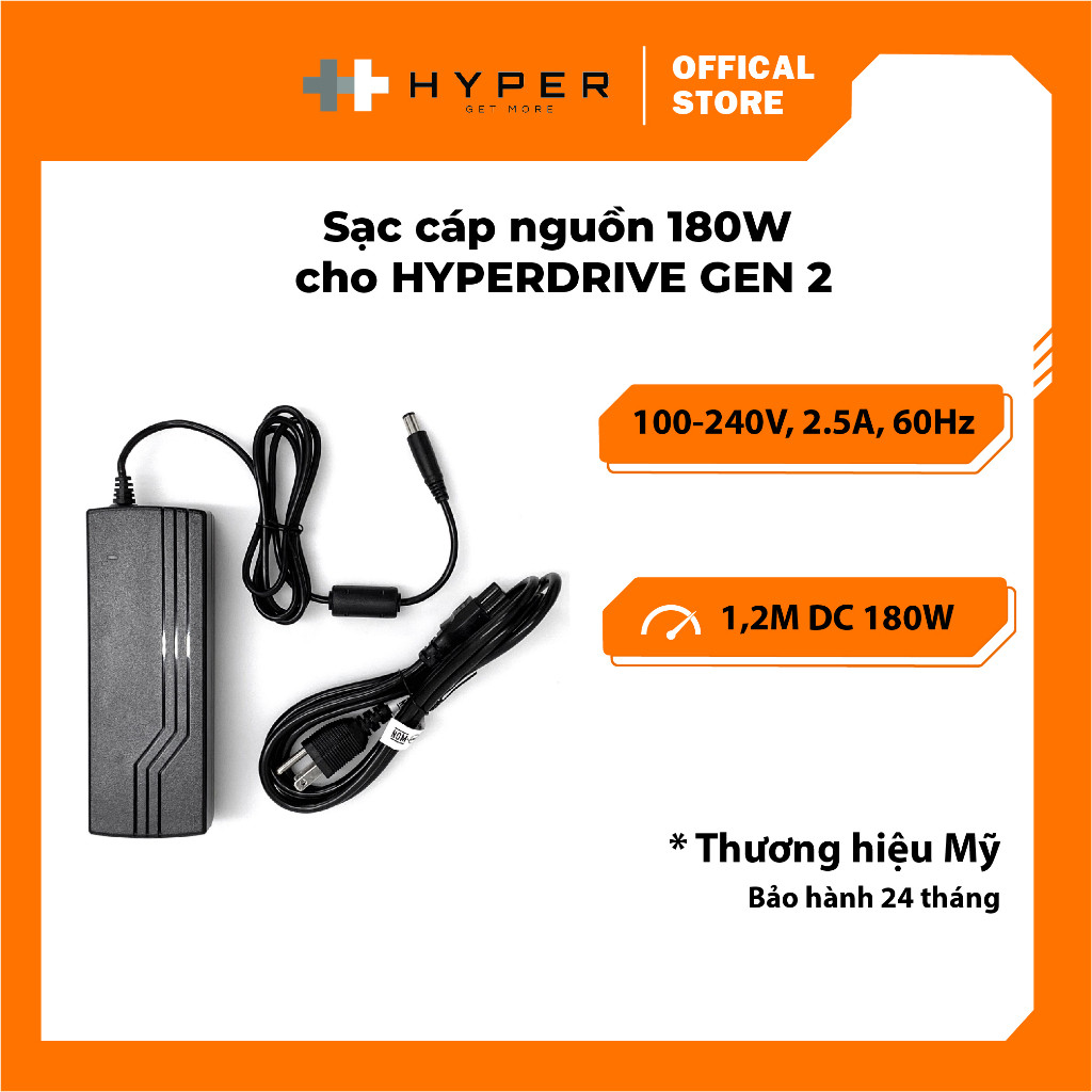 Sạc cáp nguồn 180W cho HYPERDRIVE GEN 2 - HJ-DC180