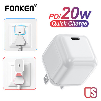 Fonken Mini PD 20W USB C Sạc Nhanh US Cắm Tường Sạc Nguồn Cho iPh Samsung Xiaomi Sạc Nhanh