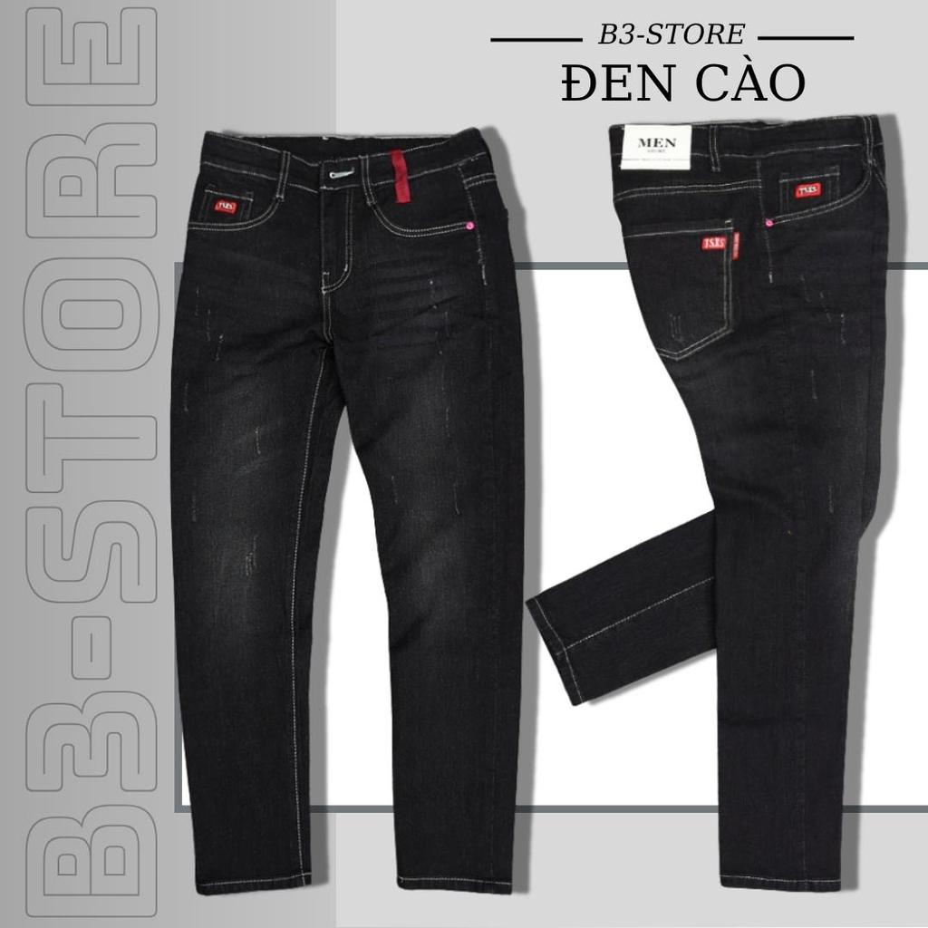 Quần Jean Nam Đen Cào Rách B3Store – Dáng Slim Fit Chuẩn Men, Co Giãn 4 Chiều