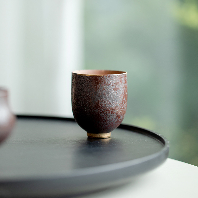 [Haofan] Old Rock Mud Rust Red Red Red Red Tea Cup Retro Cá Nhân Chuyên Dụng Master Cup Gốm Trà Kung