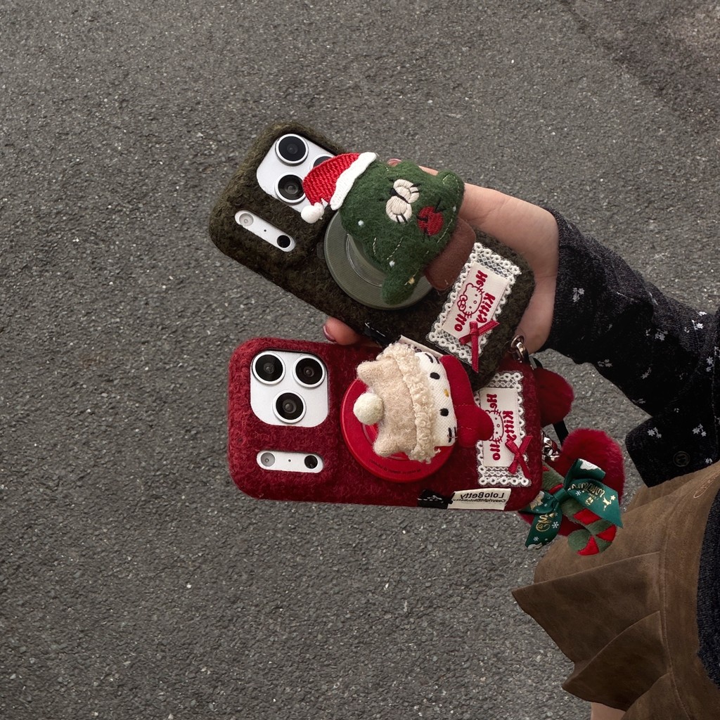 Sang Trọng Giáng Sinh Hello KT Kitty Cat Bracket Case CHO IPHONE 17 16 15 14 13 PROMAX PLUS Vỏ Bảo V