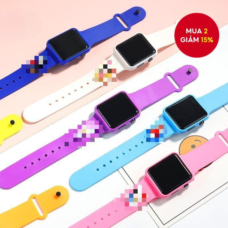 Đồng hồ điện tử LED vuông mới dành cho trẻ em – Nút thể thao có thiết kế vòng tay hoạt hình có đèn đỏ