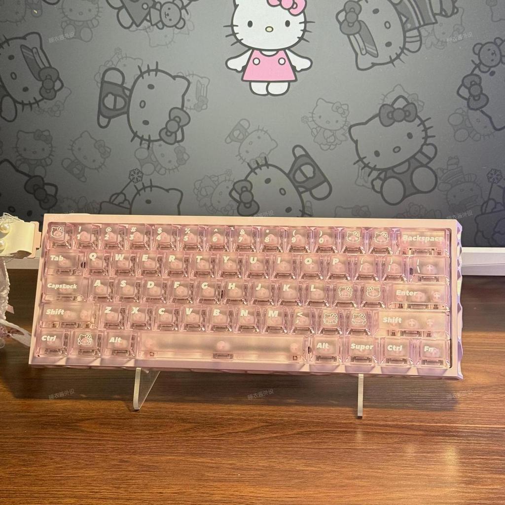 Hellokitty Foggy Pink Cherry Profile Shine-Through Side-print Double shot PC Keycap Set 124 -key