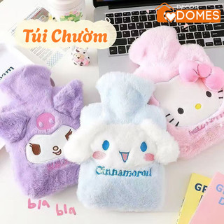 Túi Chườm Nóng Hello Kitty DOMES Túi Sưởi Ấm Bụng Kinh Giảm Đau, Vỏ Lông Cừu Mềm Mại, Họa Tiết Dễ Thương