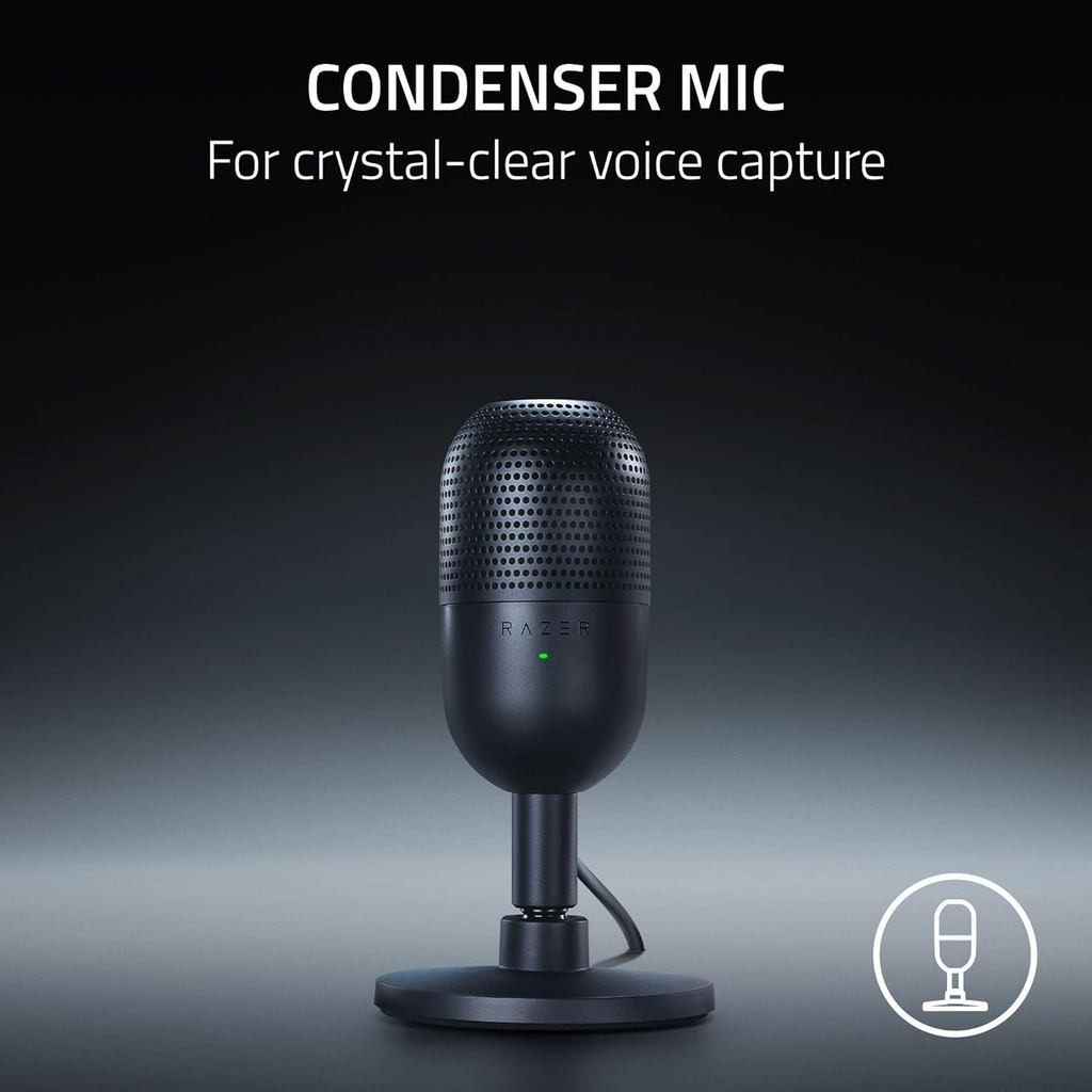 Micro USB Mini Razer Seiren V3: Mic ngưng tụ - Họa tiết bán Supercardioid - Cảm biến Tap-to-Mute có 