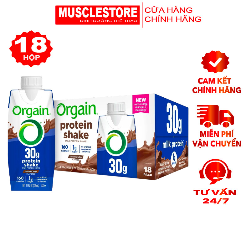Sữa Orgain 30g High Protein Shake (Thùng 18 Hộp) , Giàu Protein, Vị Chocolate Fudge