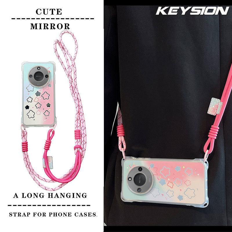 Ốp điện thoại đeo chéo KEYSION cho HONOR X9c Smart 5G Phim hoạt hình dễ thương Gương dây buộc dài Vỏ