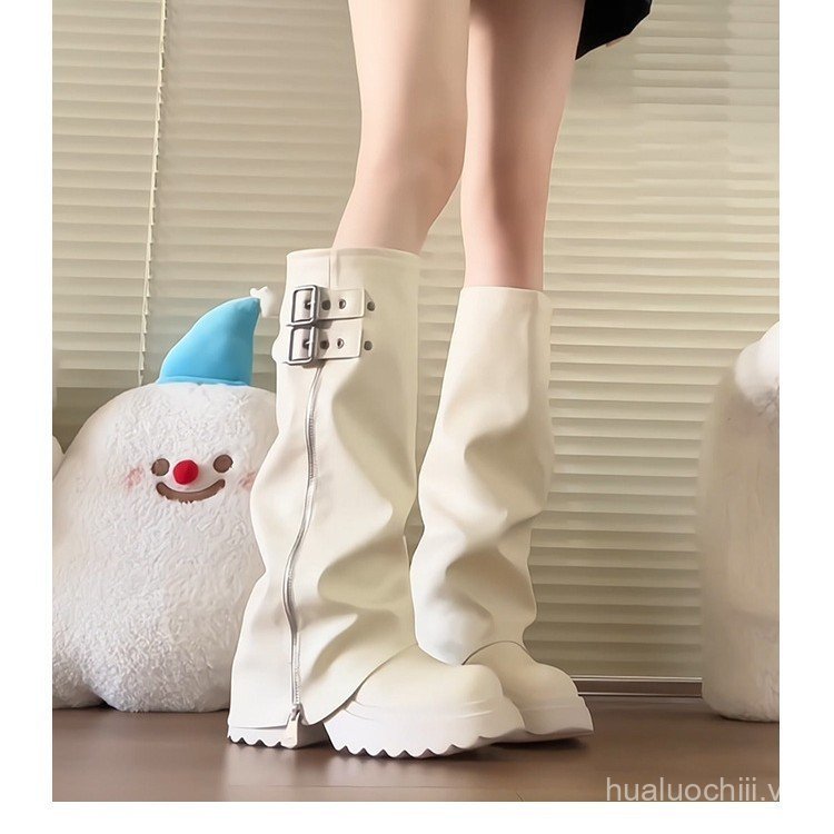 Women's Cuffed Boots25Platform Height-Increasing Boots Over-the-Knee Long Boots High Tube