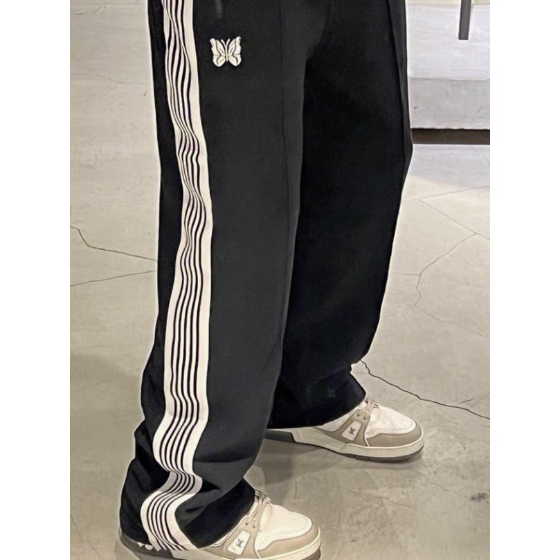 Needles track Unique Loose Fit Straight-Leg Sports Casual Pants for Men and Women