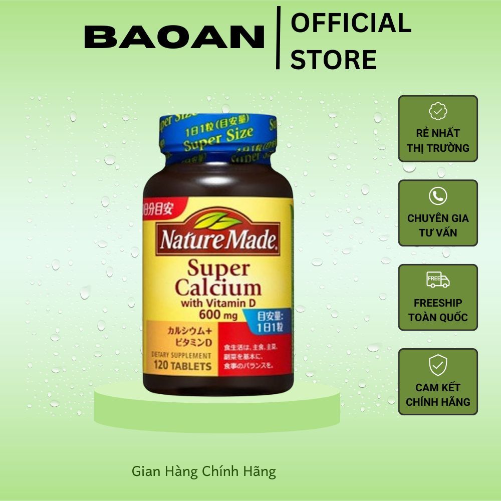 Viên Nature Made Super Calcium bổ sung Vitamin D +D3 + Canxi Nhật bản, hộp 120 viên