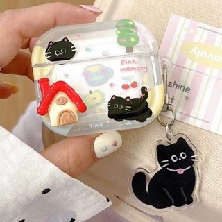 Ốp Tai Nghe Cho Airpods 4 Pro 3 2 1 3D Trang Trí Nhà Hoạt Hình Mèo Đen Họa Tiết TPU Mềm Chống Sốc Bluetooth Tai Nghe Không Dây Vỏ Bảo Vệ Có Mặt Dây Chuyền Chống Mất