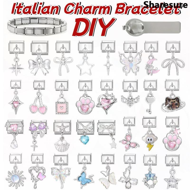 Nơ Hoa Hồng Ngôi Sao Tình Yêu Ý Quyến Rũ Vòng Tay Phù Hợp Với 9 Mm Thép Không Gỉ Vòng Tay DIY Trang Sức Làm Phụ Kiện Retro Cá Tính Mô Đun Vòng Tay Phụ Kiện