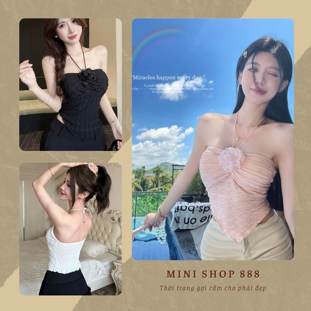 Mini shop 888 Mini shop 888 Áo Bra Nữ Cúp Ngực Vạt Yếm Hoa Trà Nổi Lưng Thun, Có Đệm Ngực Trend Mới 