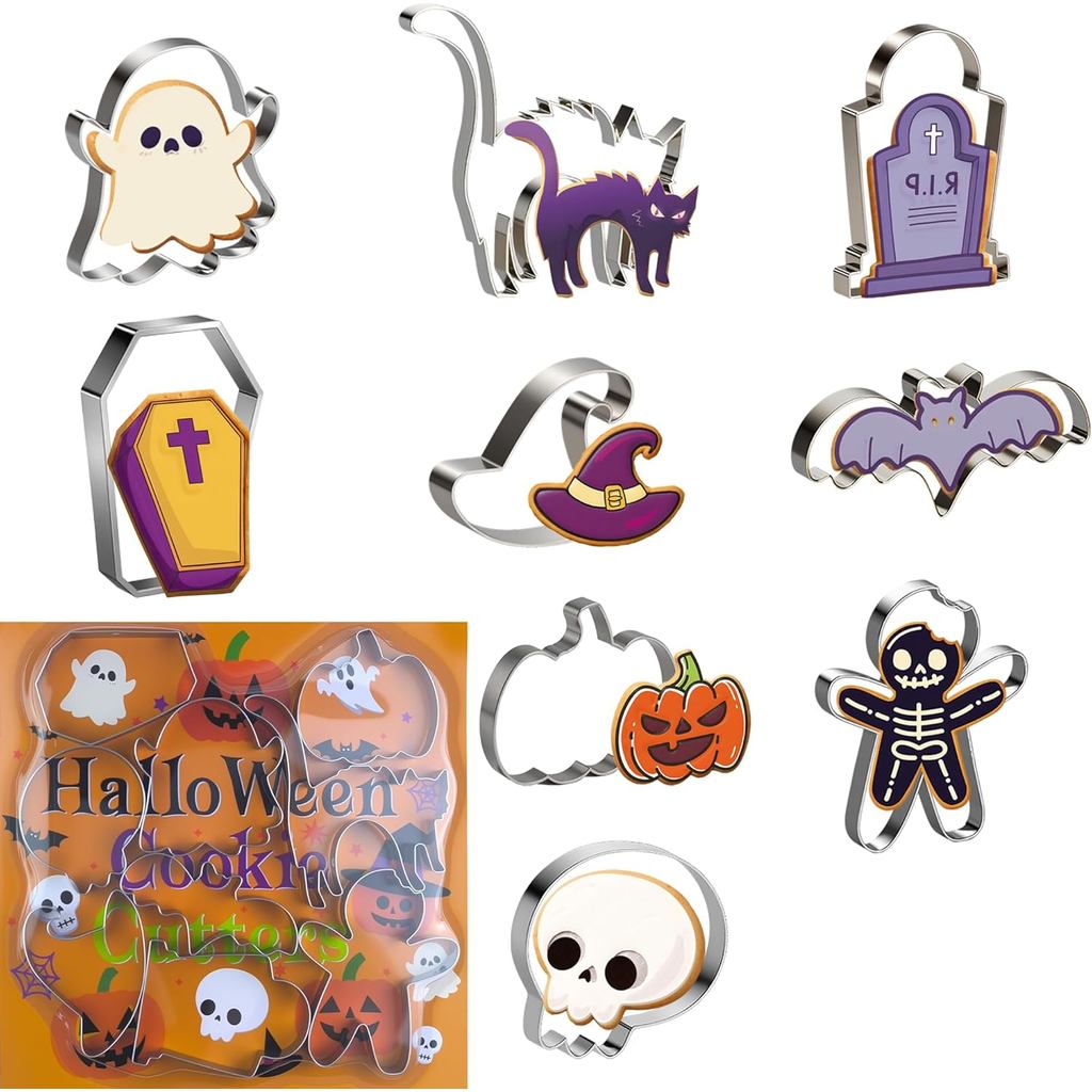 OHOME 9 Chiếc Halloween Cookie Cắt Bộ Halloween Ủng Hộ Tiệc Halloween - Hình Trong Bát Ma Mèo Bí Ngô
