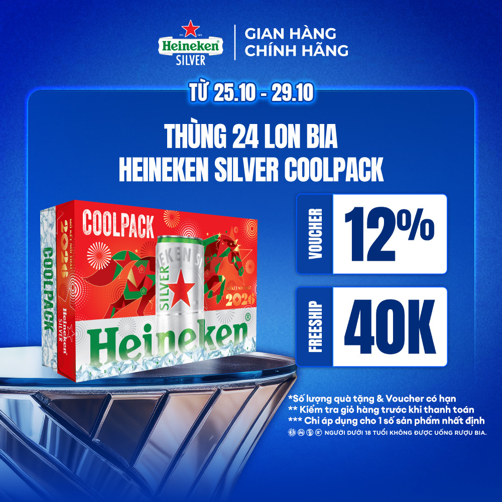 Thùng 24 lon bia Heineken Silver Coolpack 250ml/lon - Bao bì Xuân