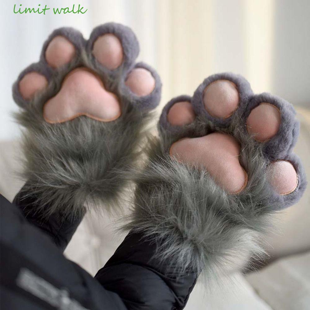 LIMIT WALK Gloves for Cosplay Outfits - Cartoon Style Fursuit Cat Paws with Soft Furry Texture and S