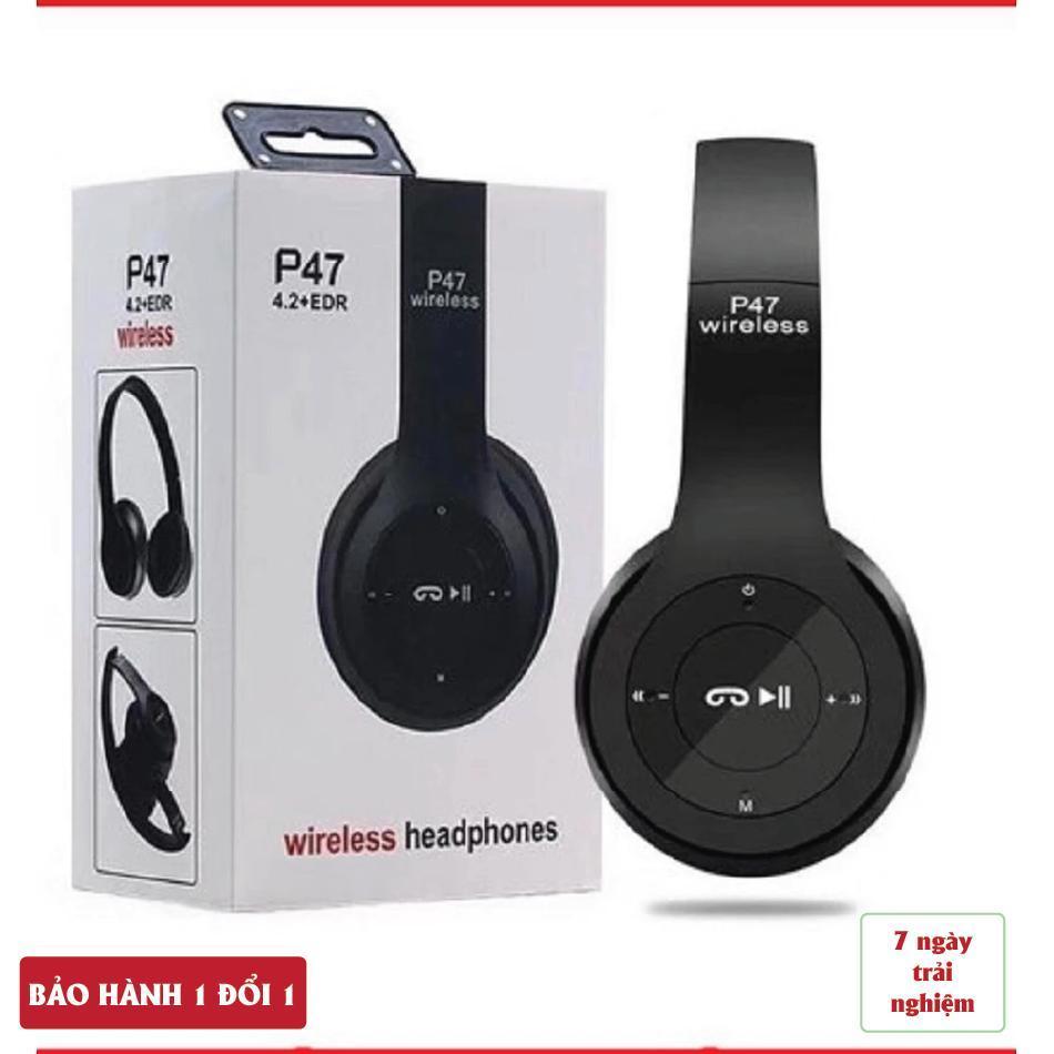 Tai Nghe Chụp Tai Bluetooth P47, Tai Không Dây Âm Bass Cực Chất, Thẻ Nhớ, Có Mic - Tai nghe P47 Nghe