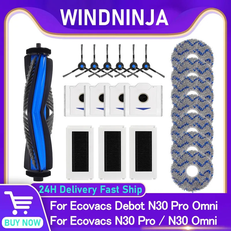 HEPA Lọc Cây Lau Nhà Miếng Lót Bàn Chải Bên Chính Túi Bụi Cho Ecovacs Debot N30 Pro Omni N30 Pro N30