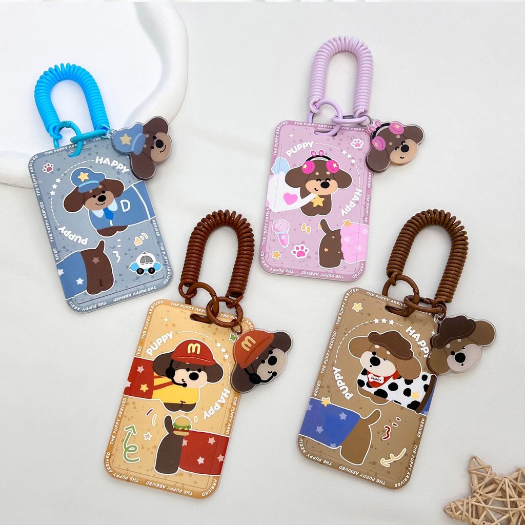 Hộp đựng thẻ Kawaii Puppy có dây buộc Móc khóa ID sinh viên / Hộp bảo vệ thẻ Ezlink