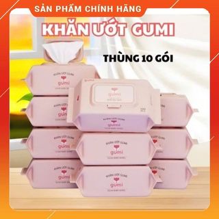  Thùng 10 gói khăn ướt 100 tờ Gumi không cồn,không parabens cao cấp dành cho bé 