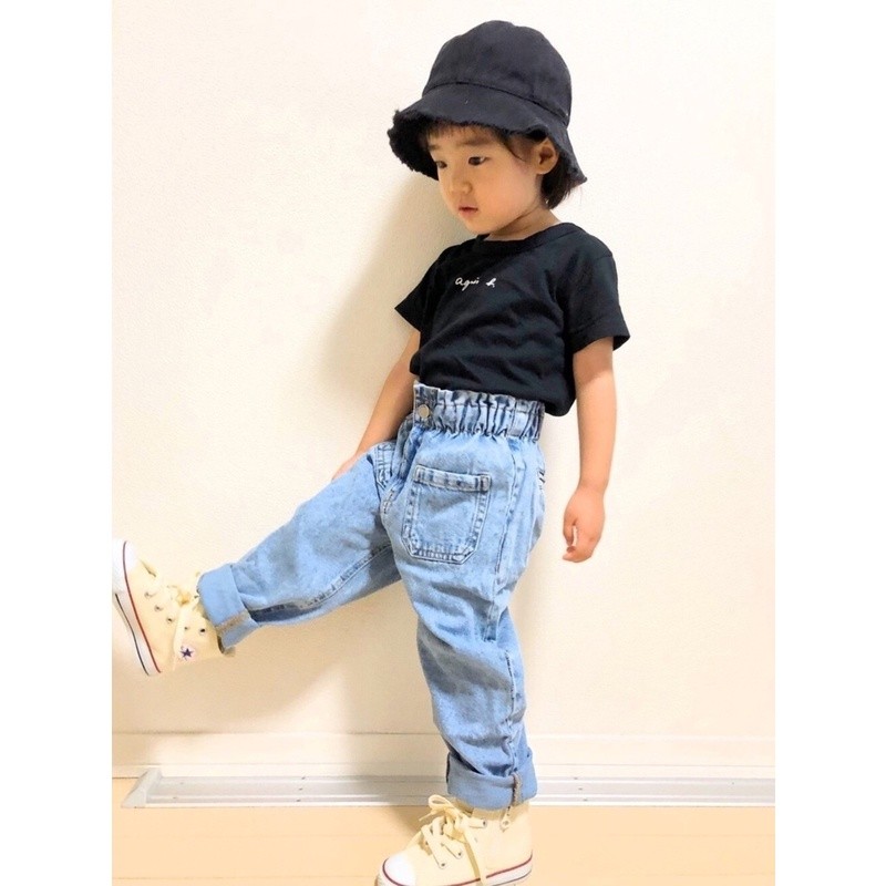 Agnes new agnes b chữ nhỏ cổ tròn cotton trẻ em áo thun ngắn tay quần áo trẻ em