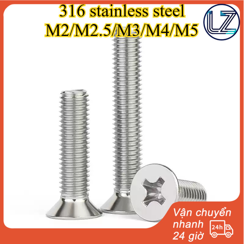 Vít răng chéo đầu chìm A4 / vít thép không gỉ 316 / bu lông ren đầy đủ / vít đầu phẳng M2 / M2.5 / M
