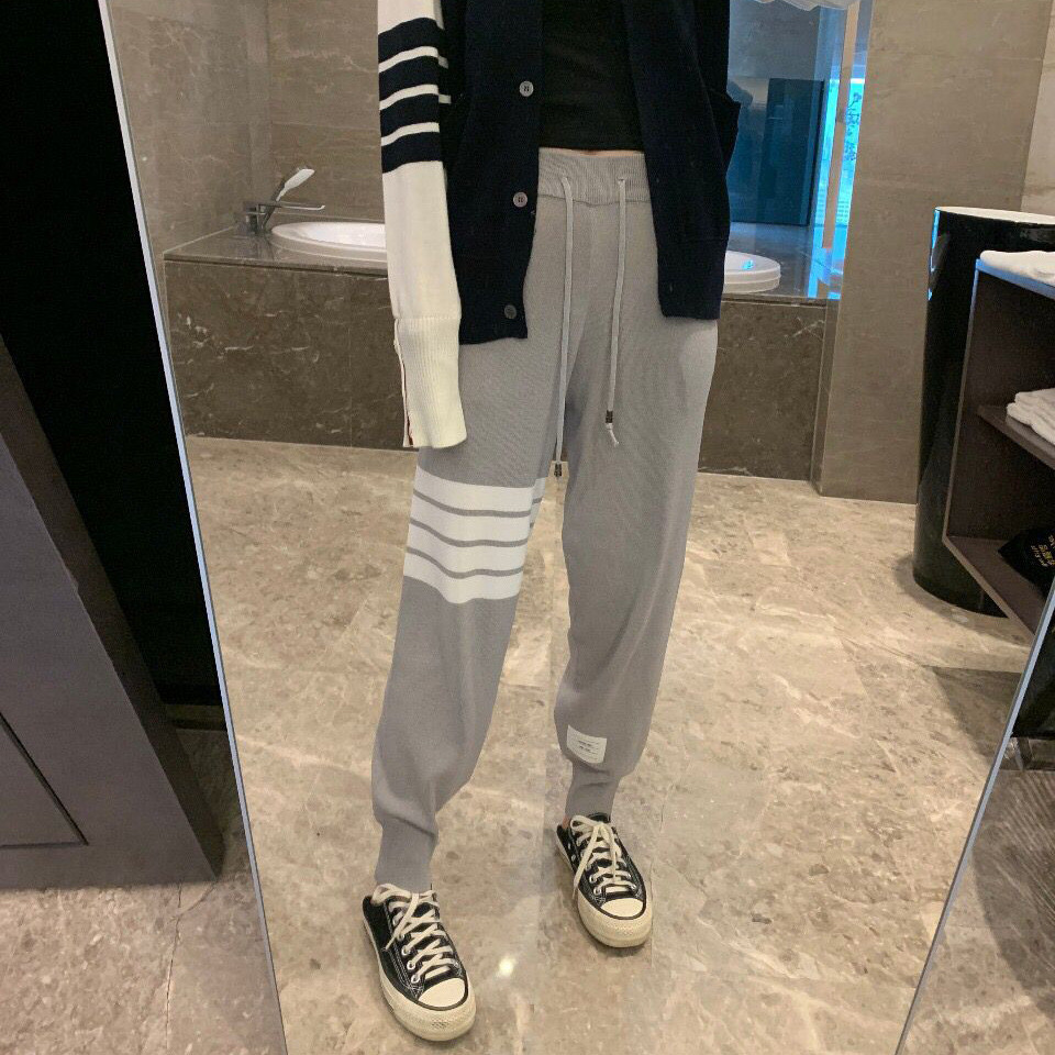 JDIA Trendy Four-Stripe Ice Silk Sports Pants for Men and Women Couples25Spring Summer Loose Long Pa