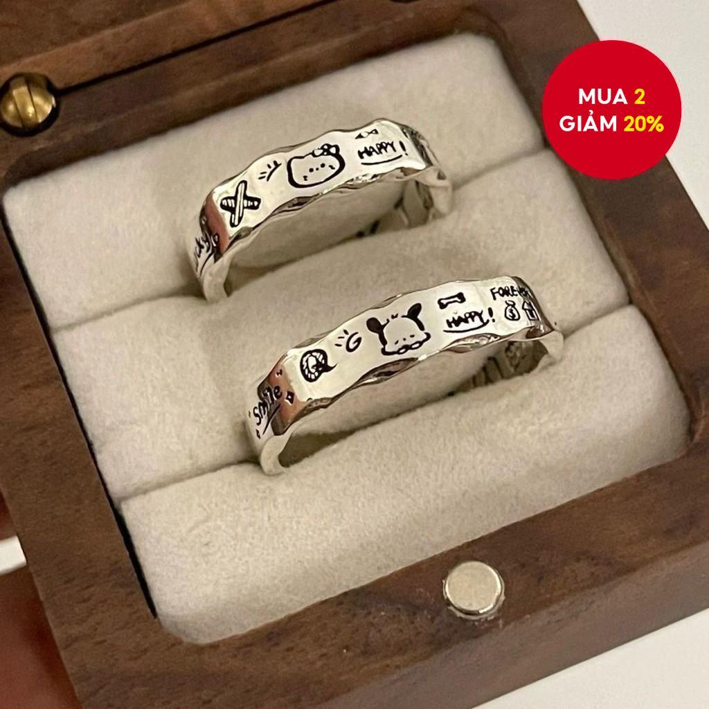 Bộ nhẫn cặp đôi hoạt hình Anime, Phụ kiện trang sức hợp kim Graffiti, Thiết kế có thể điều chỉnh cho phong cách vui nhộn và độc đáo