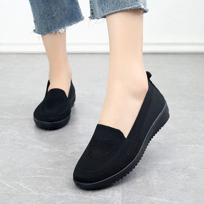 PB3 Mùa Hè Lưới Thoáng Khí Đế Mềm Nữ Giày Loafers slip-ons Đen Loafers