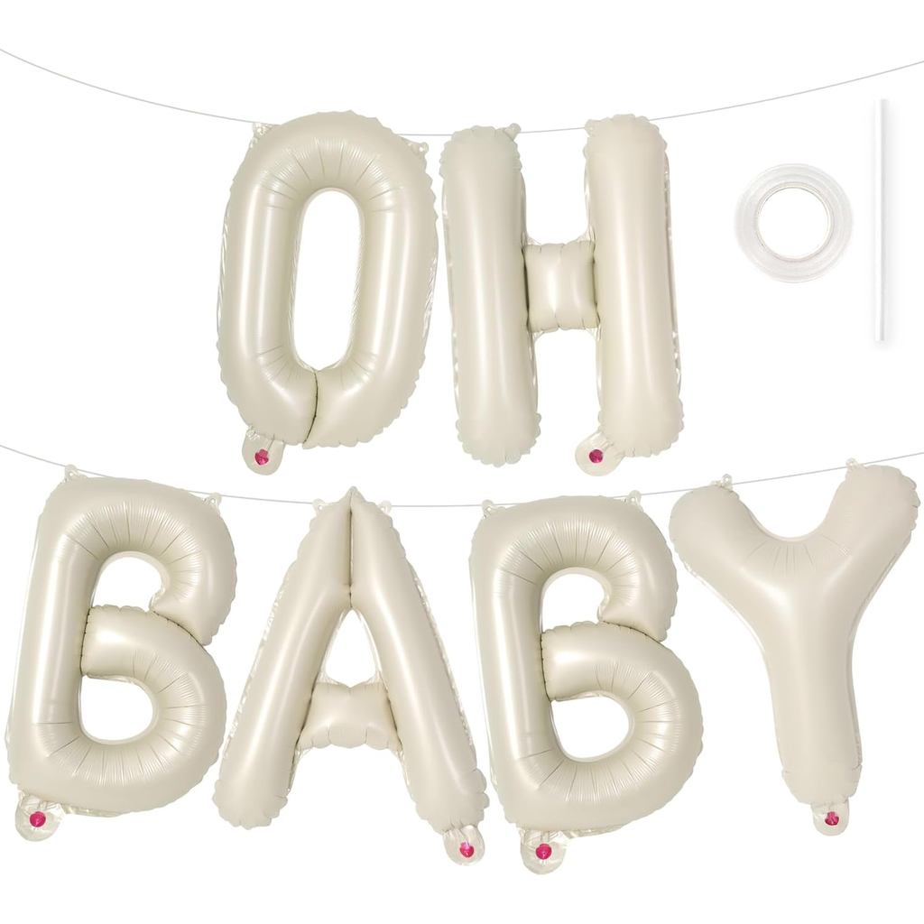 Cream Oh Baby Balloons Letters, Bóng bay OH BABY 16 Inch màu be cho bé tắm, Bóng bay chữ cái cho bé 