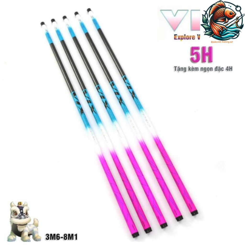 "Cần câu tay HUA MX / VIX cứng 5H, hoàn hảo cho câu rô diếc, kèm ngọn phụ chất lượng cao."