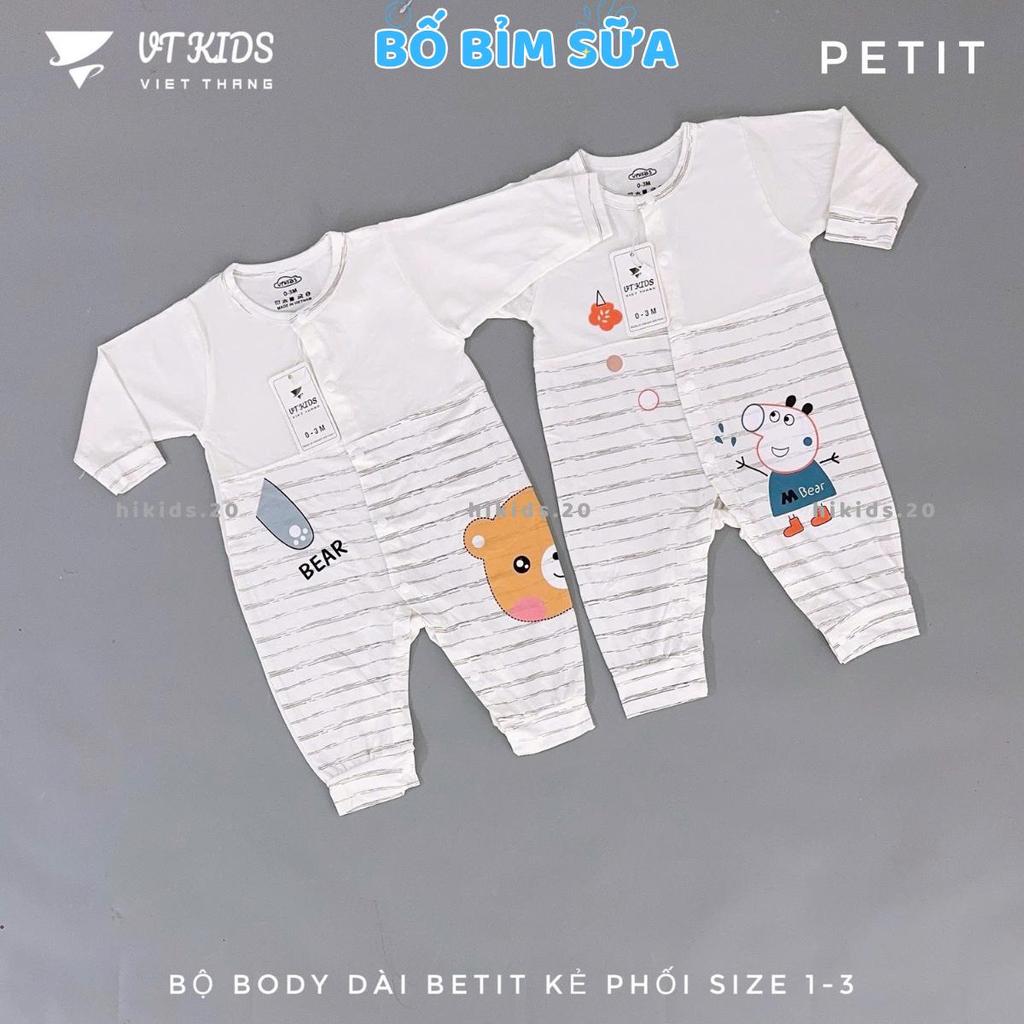 Body Dài Tay Trắng Thun Petit Phối VT Cúc Bấm Mềm Mịn Cho Bé Sơ Sinh 3-9kg VT-BD09 - Hi kids