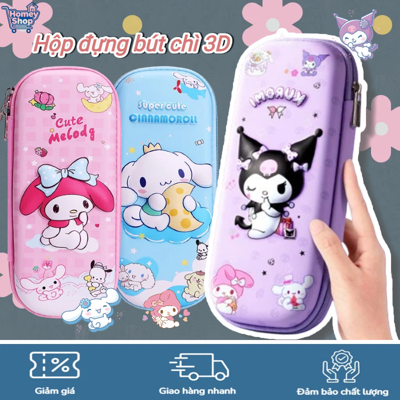 Hộp Bút 3D Nhân Vật Sanrio Kuromi Melody,Ngăn Chứa Đa Năng Bằng Da PU Chống Thấm,Dung tích lớn chống