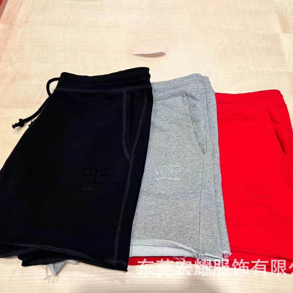 GANNI Summer New Letter Embroidered Butterfly LOGO Drawstring Casual Loose Versatile Rolled Hem Shor