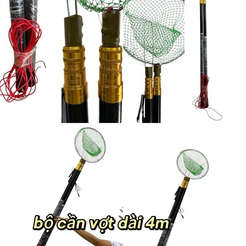 bộ cần vợt ,xào hái quả ( mặt lưới kt 30cm )dài 4m siêu nhẹ phíp các bon xoáy ren hợp kim,kèm theo c