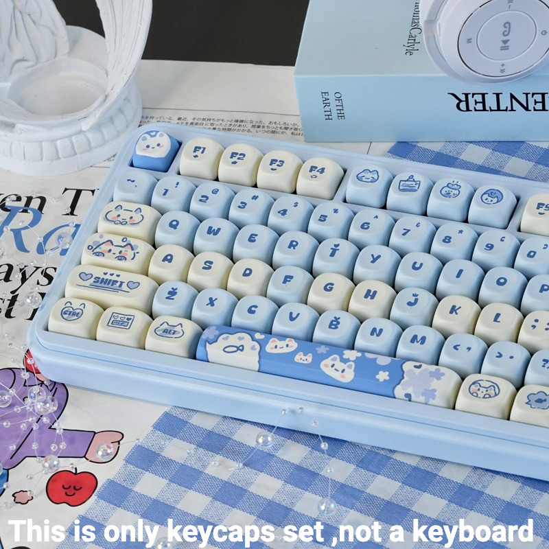 PBT Keycap MOA Muối Biển Mèo Con Màu Xanh Theo Chủ Đề Keycap Bộ Tròn Cá Tính Keycap PBT Keycap Nhuộm